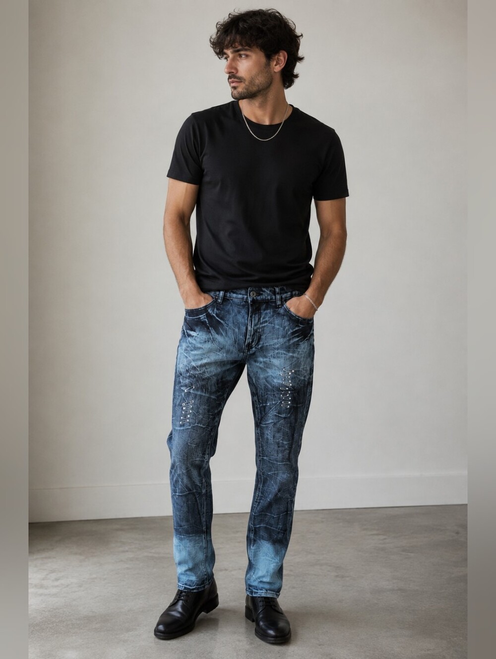 Men’s Distressed Blue Washed Jeans 36x32